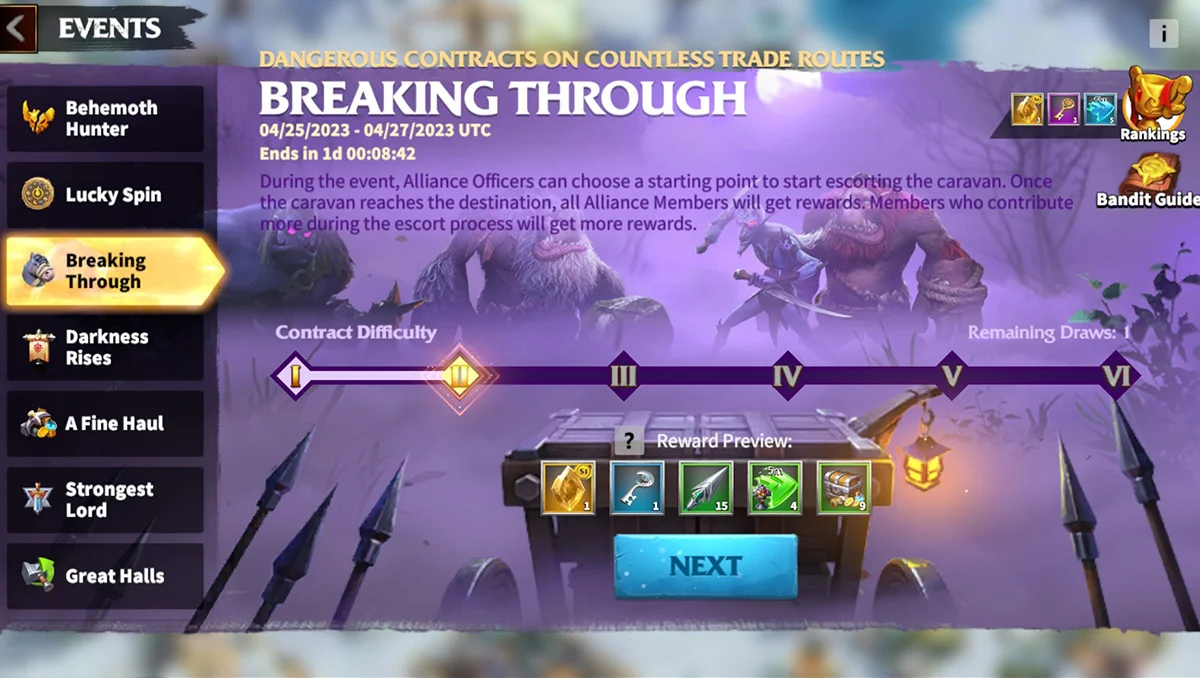 call of dragons event breaking through
