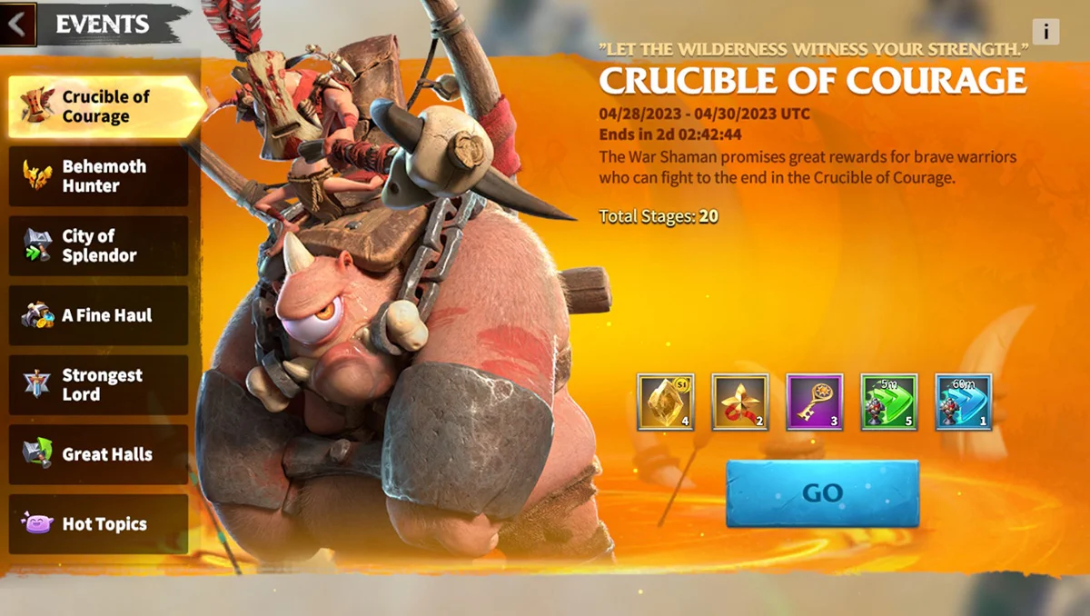 call of dragons event crucible of courage