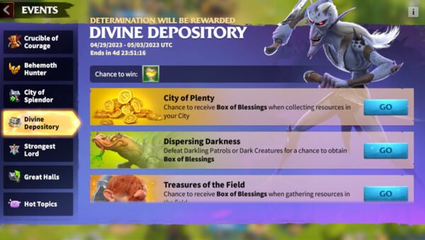call of dragons event divine depository