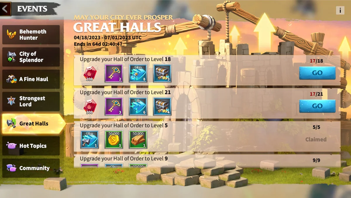 call of dragons event great halls