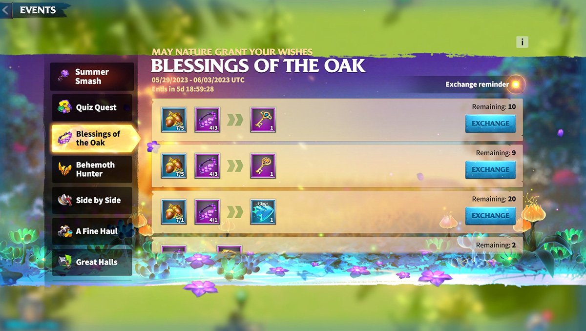 call of dragons event blessings of the oak