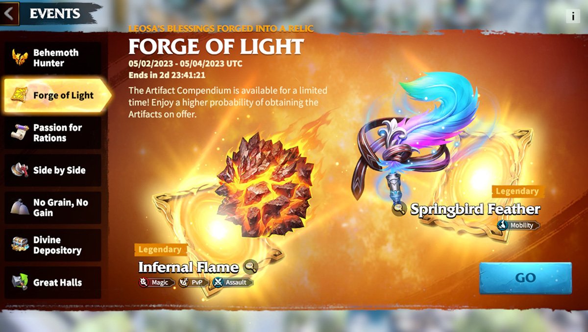call of dragons event forge of light
