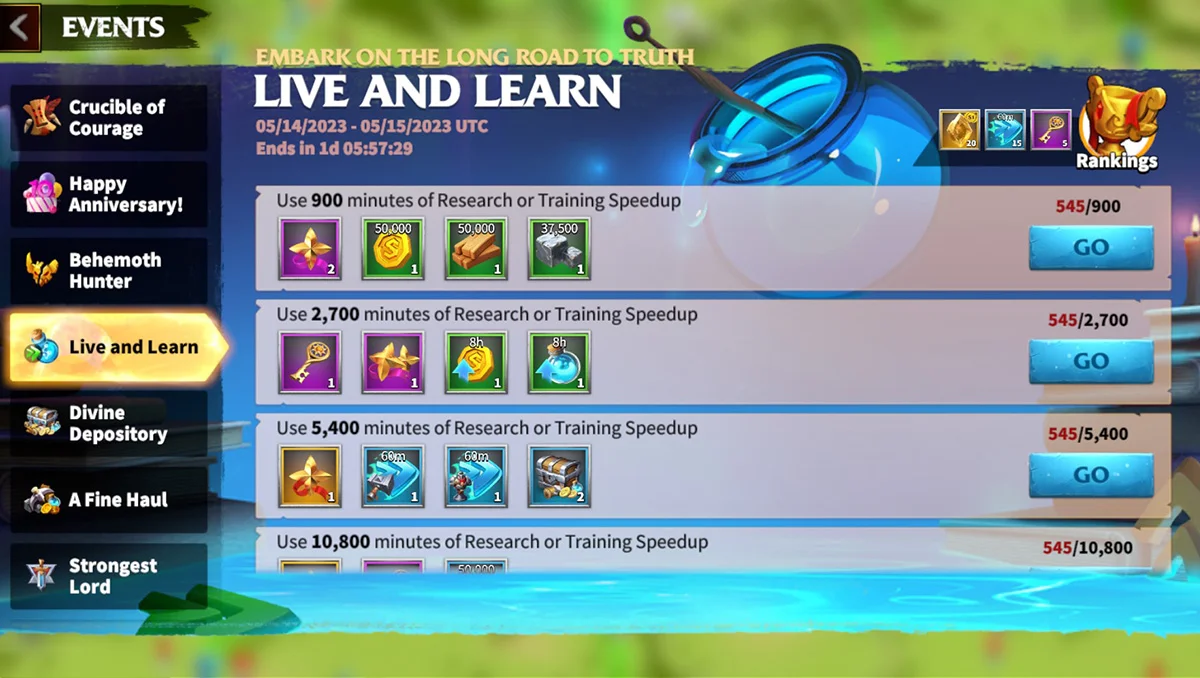 call of dragons event live and learn