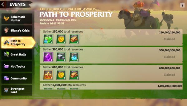 call of dragons event path to prosperity