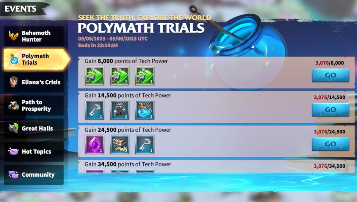 call of dragons event polymath trials