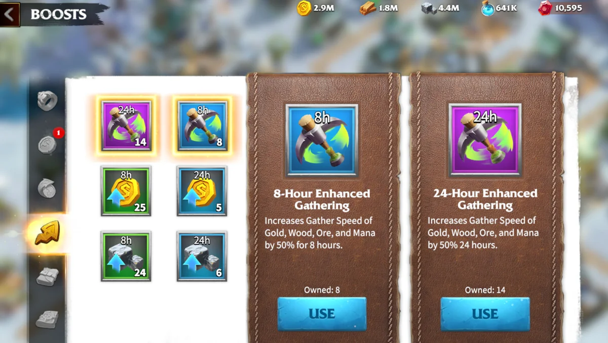 call of dragons item boost enhanced resource gathering