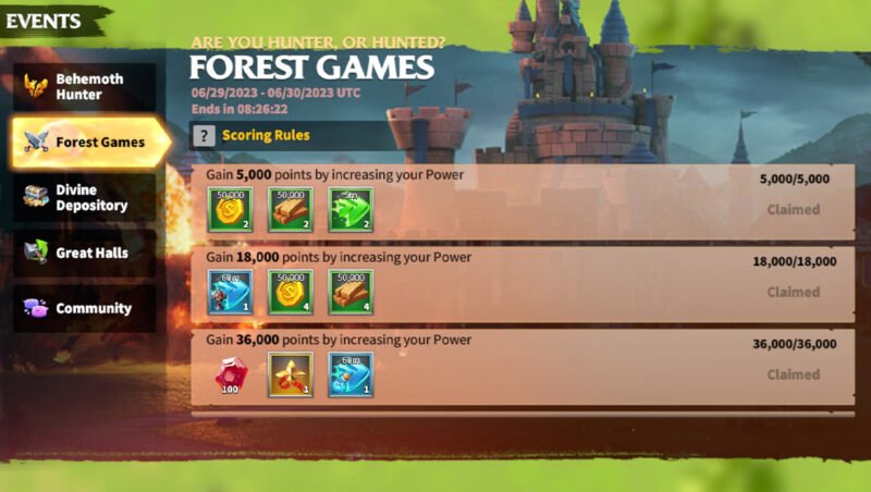 call of dragons event forest games