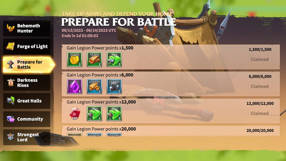 call of dragons event prepare for battle