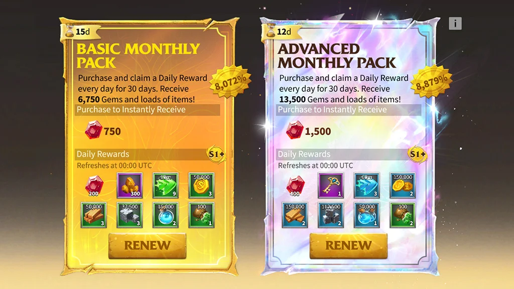 call of dragons spending guide monthly packs